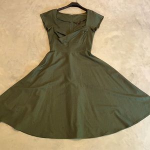 Green houndstooth fit & flare dress
